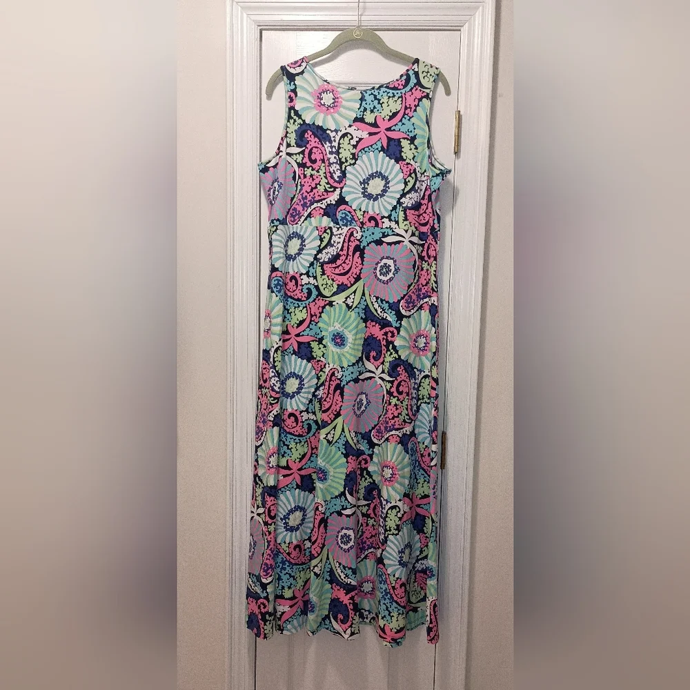 Talbots Plus pink Blue Paisley Print maxi Dress size 1X - Picture 2 of 6